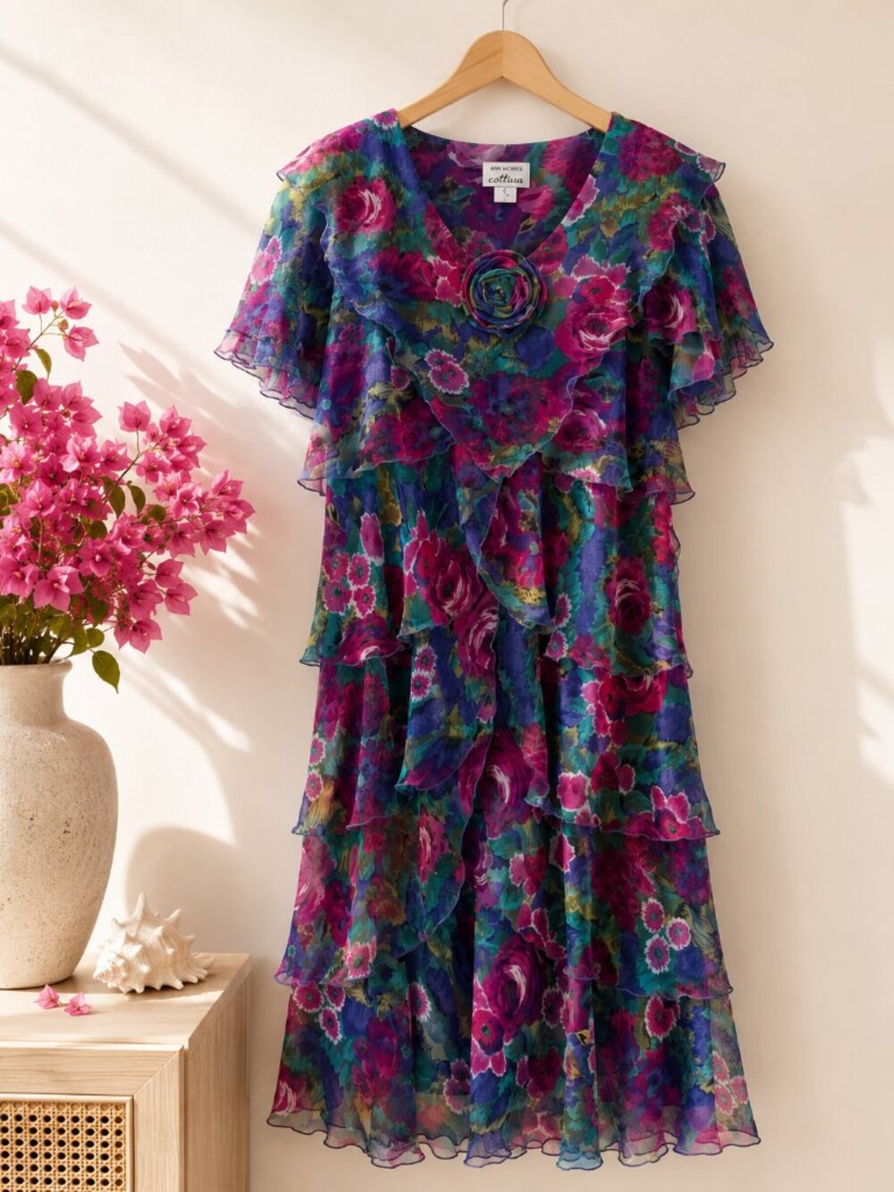 Women’s Floral Tiered Midi Dress in Purple and Green by Catalina